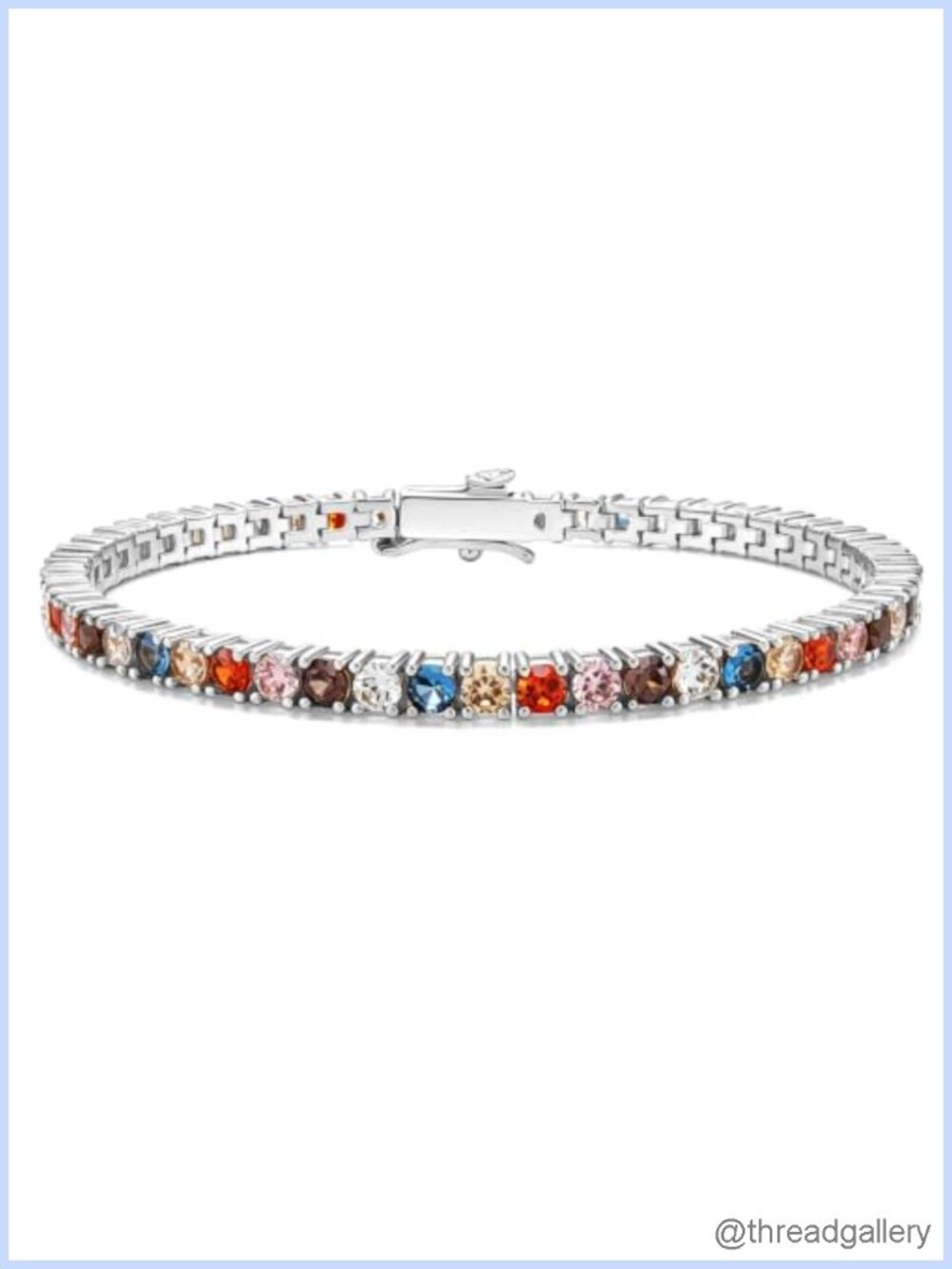 Multi Colored CZ Tennis Bracelet 14K Gold Plated Hypoallergenic